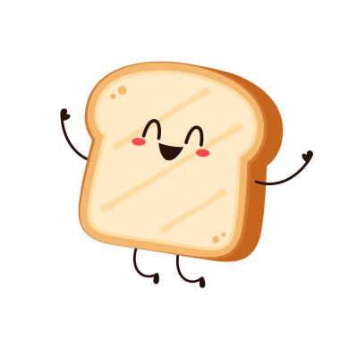 Sevimli bir kadeh kaldırma. Vektör çizgi film karakteri çizim simgesi tasarımı. Beyaz arka planda izole edilmiş. Ekmek karakter tasarımı.