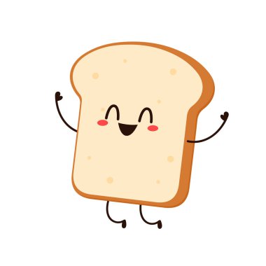 Sevimli bir kadeh kaldırma. Vektör çizgi film karakteri çizim simgesi tasarımı. Beyaz arka planda izole edilmiş. Ekmek karakter tasarımı.