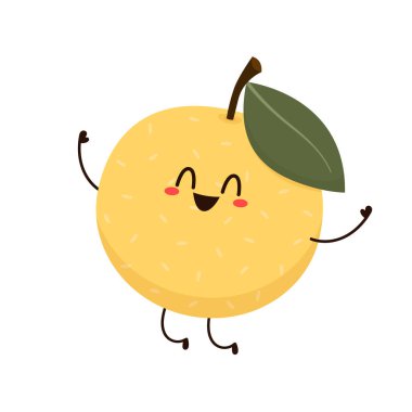 Asyalı armut karakteri. Asya armudu armudu ve beyaz arka planda yarı izole. Düz stil tropikal egzotik meyvelerin vektör çizimi.