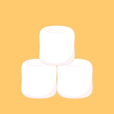 Sarı arkaplanda izole edilmiş beyaz marşmelovlar.