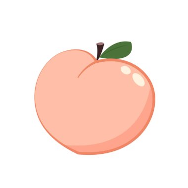 Şeftali çizgi film vektörü. Yaprak ikonlu şeftali. Beyaz arkaplanda kalp şeklinde şeftali meyveleri var. Çiftlik, doğal yiyecek, taze meyve..