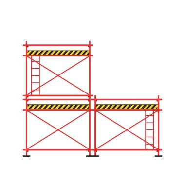 İskele iskelesi. Vektör düz tasarım alüminyum prefabrik yapı iskelesi izole edilmiş beyaz arkaplan.
