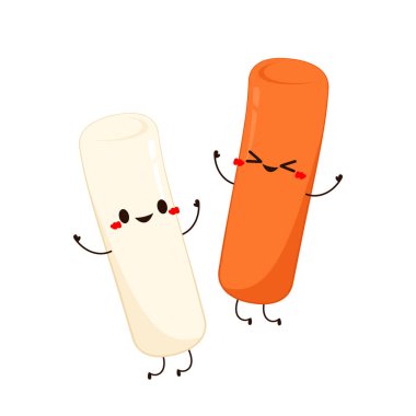 Tatlı Tteokbokki noodle çizgi filmi. Kore sokak yemeği. Basit vektör logosu sosisi. Tteokbokki Kore yemeğidir..