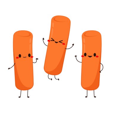 Tatlı Tteokbokki noodle çizgi filmi. Kore sokak yemeği. Basit vektör logosu sosisi. Tteokbokki Kore yemeğidir..