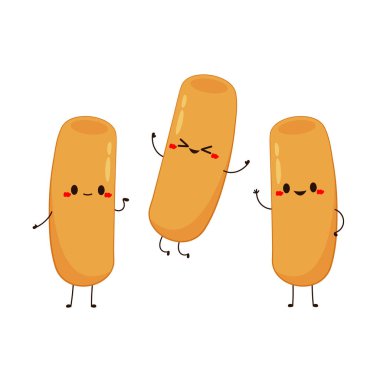 Tatlı Tteokbokki noodle çizgi filmi. Kore sokak yemeği. Basit vektör logosu sosisi. Tteokbokki Kore yemeğidir..