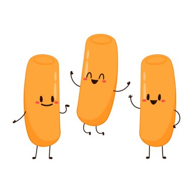 Tatlı Tteokbokki noodle çizgi filmi. Kore sokak yemeği. Basit vektör logosu sosisi. Tteokbokki Kore yemeğidir..