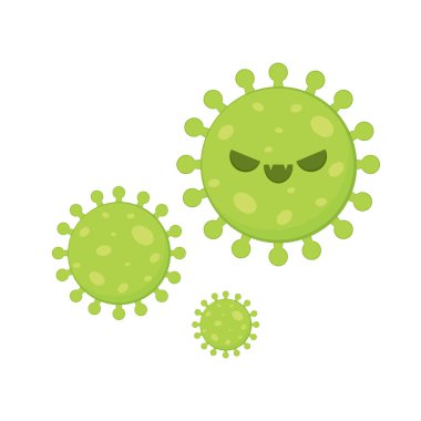 Çizgi film koronavirüsü. Bakteri karakter vektörü. Covid 19 virüsü.