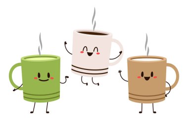 Kahve fincanı karakter tasarımı. Kahve bardağı vektörü.