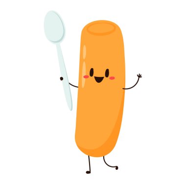 Tatlı Tteokbokki noodle çizgi filmi. Kore sokak yemeği. Basit vektör logosu sosisi. Tteokbokki Kore yemeğidir..