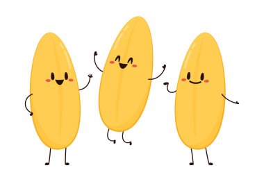 Paddy karakter tasarımı. Beyaz arka planda pirinç vektörü. pirinç tohumu.