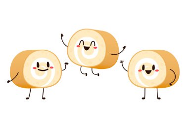 Beyaz arka planda İsviçre usulü kek. İsviçre pastası karakter vektörü.