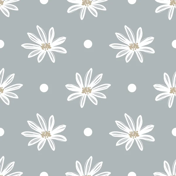 Бесшовный Рисунок Милый Белый Цветок Точки Светло Сером Фоне — стоковый вектор