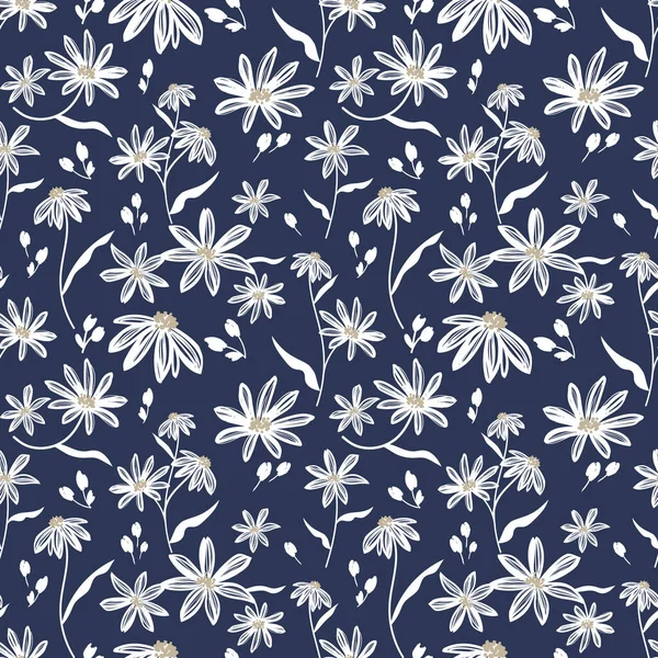 Modèle Sans Couture Branches Fleurs Blanches Mignonnes Avec Des Feuilles — Image vectorielle