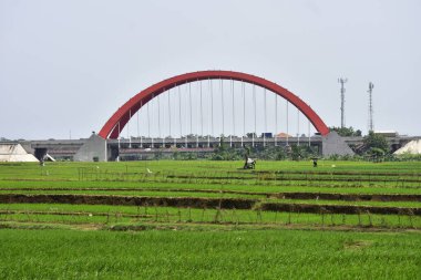 Kutho Nehri Köprüsü 'nün güzelliği, Endonezya' yı birbirine bağlayan Kutho Nehri üzerindeki trans Java paralı yolu.