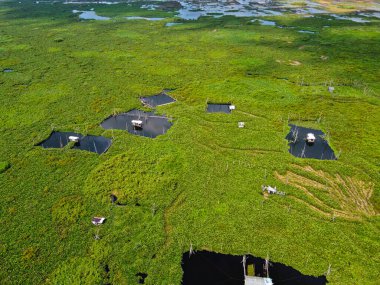 Rawa Pening Gölü, Ambarawa 'nın engin hava manzaralarının güzel panoramik manzarası.,