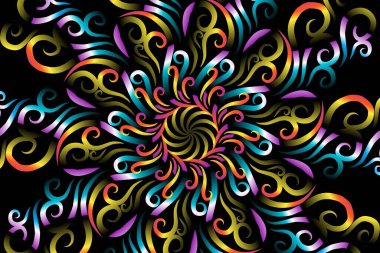 Endonezya kültürünün renkli caleidoscope gradyan çiçeği ve yaprak sanat deseni duvar kağıdı reklamları için geleneksel tenun batik etnik sanatçı süsü