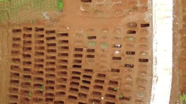 Semarang şehrinde patlak veren 19 salgını yüzünden ölen cesetler için halk mezarlığı kompleksinin hava manzarası.