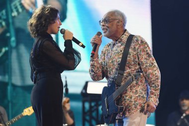 Rio de Janeiro, 4 Eylül 2022. Şarkıcı Gilberto Gil, Rio de Janeiro şehrinde, Rio 2022 Rock festivalindeki gösterisinde.