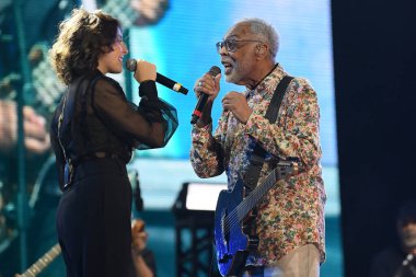 Rio de Janeiro, 4 Eylül 2022. Şarkıcı Gilberto Gil, Rio de Janeiro şehrinde, Rio 2022 Rock festivalindeki gösterisinde.