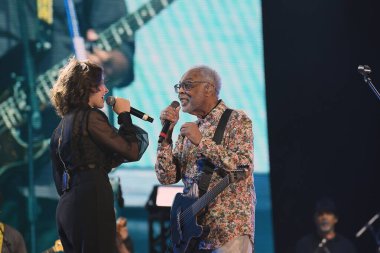 Rio de Janeiro, 4 Eylül 2022. Şarkıcı Gilberto Gil, Rio de Janeiro şehrinde, Rio 2022 Rock festivalindeki gösterisinde.