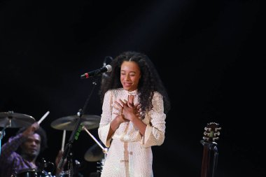 Rio de Janeiro, 8 Eylül 2022. Şarkıcı Corinne Bailey Rae, Rio 'daki Rock' ta bir konser sırasında, Rio de Janeiro şehrinde.