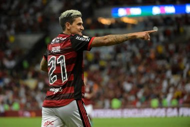 Rio de Janeiro, Brezilya, 25 Ekim 2022. Flamengo takımından futbolcu Pedro, Brezilya stadyumunda oynanan Flamengo x Santos maçında golünü kutluyor..