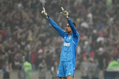 Rio de Janeiro, Brezilya, 19 Ekim 2022. Flamengo takımının kalecisi Santos, Flamengo x Corinthians maçında, Brezilya 'nın son kupası için, Maracan Stadyumu' nda.