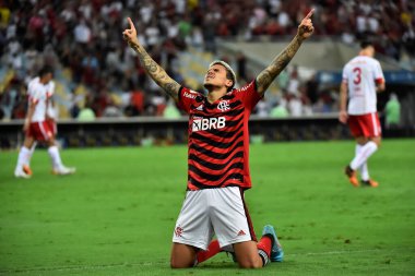 Rio de Janeiro, Brezilya, 1 Ekim 2022. Flamengo takımından futbolcu Pedro, Brezilya 'nın Maracan Stadyumu' nda oynanan Flamengo x Bragantino maçında golünü kutluyor..