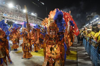 Rio de Janeiro, Brezilya, 23 Nisan 2022. Rio de Janeiro karnavalı sırasında, Samba okulu Beija Flor de Nilopolis 'in geçit töreni.