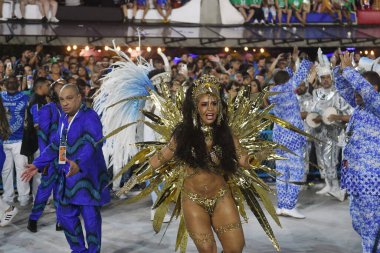 Rio de Janeiro, Brezilya, 23 Nisan 2022. Rio de Janeiro karnavalı sırasında, Samba okulu Beija Flor de Nilopolis 'in geçit töreni.