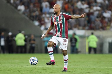 Rio de Janeiro, Brezilya, 18 Nisan 2023. Fluminense takımından futbolcu Felipe Melo, The Stonge for the Libertadores maçında Maracan Stadyumu 'nda.