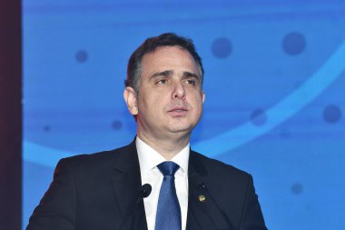 Rio de Janeiro, Brezilya, 25 Eylül 2023. Federal Senato Başkanı ve Ulusal Kongre Başkanı Rodrigo Pacheco, FIDES 2023 yılında Windsor Hotel 'de düzenlendi..