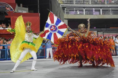 Rio de Janeiro, Brezilya, 22 Nisan 2022. Altın serisi samba okullarının geçit törenleri, Rio de Janeiro 'daki karnaval sırasında.