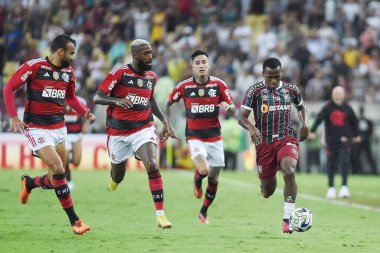 Rio de Janeiro, Brezilya, 1 Haziran 2023. Maracan Stadyumu 'ndaki Brezilya Kupası için Flamengo' ya karşı oynanan maçta Fluminense takımının futbol oyuncuları.