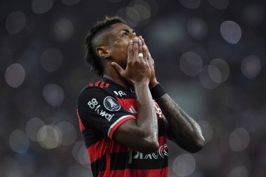 Rio de Janeiro, Brezilya, 10 Nisan 2024. Flamengo ile Filistin arasındaki futbol maçı Conmebol Libertadores 2024, Marcan Stadyumu 'nda..