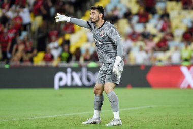 Rio de Janeiro, Brezilya, 17 Nisan 2024. 2024 Brezilya şampiyonası için, Flamengo X So Paulo ile Maracan Stadyumu 'ndaki So Paulo takım maçında kaleci Rafael.