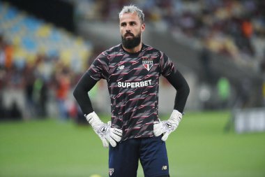 Rio de Janeiro, Brezilya, 17 Nisan 2024. 2024 Brezilya şampiyonası için, Flamengo X So Paulo ile Maracan Stadyumu 'nda oynanan So Paulo takım maçının kalecisi Jandrei..