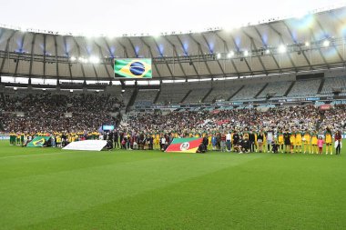 Rio de Janeiro, Brezilya, 27 Mayıs 2024. Futbol oyuncusu Ronaldinho Gaucho, Rio Grande do Sul 'da Maracana Stadyumu' nda selin kurbanları için düzenlenen yardım maçı sırasında....