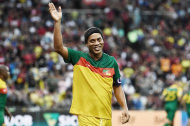 Rio de Janeiro, Brezilya, 27 Mayıs 2024. Futbol oyuncusu Ronaldinho Gaucho, Rio Grande do Sul 'da Maracana Stadyumu' nda selin kurbanları için düzenlenen yardım maçı sırasında....