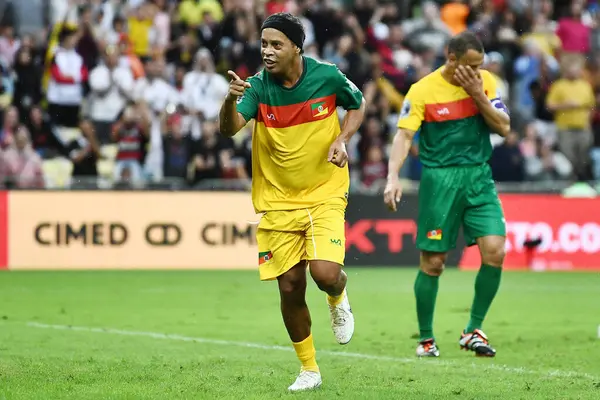 stock image Rio de Janeiro, Brazil, May 27, 2024. Soccer player Ronaldinho Gaucho, during a charity match for the victims of the floods in Rio Grande do Sul, at the Maracana stadium.