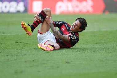 Rio de Janeiro, Brezilya, 11 Mayıs 2024. Flamengo takımından futbolcu Pedro, Maracan Stadyumu 'nda Corinthians' a karşı oynanan maçta Brezilya şampiyonu oldu..