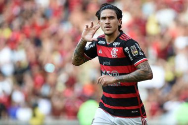 Rio de Janeiro, Brezilya, 11 Mayıs 2024. Flamengo takımından futbolcu Pedro, Maracan Stadyumu 'nda Corinthians' a karşı oynanan maçta Brezilya şampiyonu oldu..