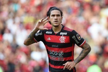 Rio de Janeiro, Brezilya, 11 Mayıs 2024. Flamengo takımından futbolcu Pedro, Maracan Stadyumu 'nda Corinthians' a karşı oynanan maçta Brezilya şampiyonu oldu..