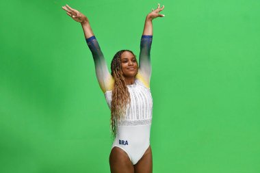 Rio de Janeiro, Brezilya, 15 Mayıs 2024. Brezilya Olimpiyat jimnastik atleti Rebeca Andrade, bir medya gününde, Rio de Janeiro kentindeki Windsor otelinde.