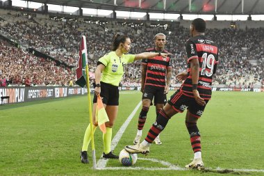 Rio de Janeiro, Brazil, June 23, 2024. Referees during a football match between the Fluminense vs Flamengo team, for the 2024 Brazilian Championship, held at the Maracan stadium. clipart