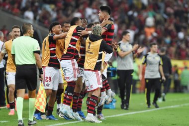 Rio de Janeiro, Brezilya, 15 Ağustos 2024. Maracana Stadyumu 'nda Copa Conmebol Libertadores adına Flamengo ve Bolivar arasında oynanan futbol maçı..