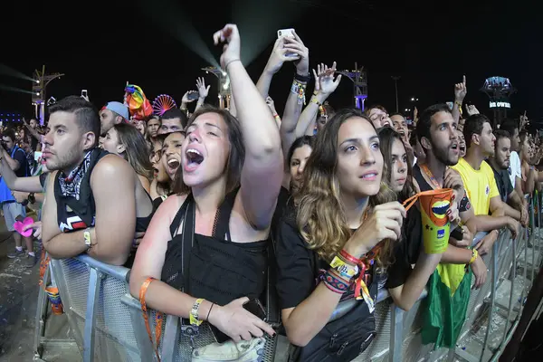 stock image Rio de Janeiro, October 3, 2019. Fans and audience during the Rock in Rio festival, in the city of Rio de Janeiro.