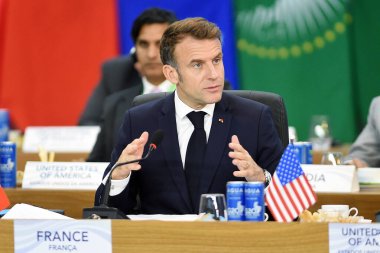 Rio de Janeiro, Brazil, November 19, 2024, Emmanuel Macron, President of France, during a meeting at the G20 plenary. clipart