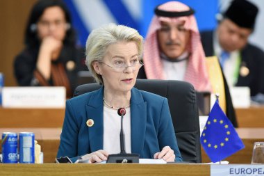 Rio de Janeiro, Brazil, November 19, 2024. Ursula Von Der Leyen,President of the European Commission,during a meeting at the G20 plenary. clipart