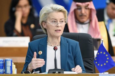 Rio de Janeiro, Brazil, November 19, 2024. Ursula Von Der Leyen,President of the European Commission,during a meeting at the G20 plenary. clipart